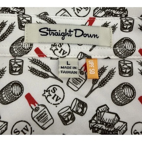 Straight Down Golf Shirt Mens L Maker's Mark Bourbon Whiskey Print Performance